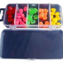 Plastic Storage Box with Four Compartments and Assorted Artificial Corn Shaped Fishing Bait for Freshwater or Saltwater Use