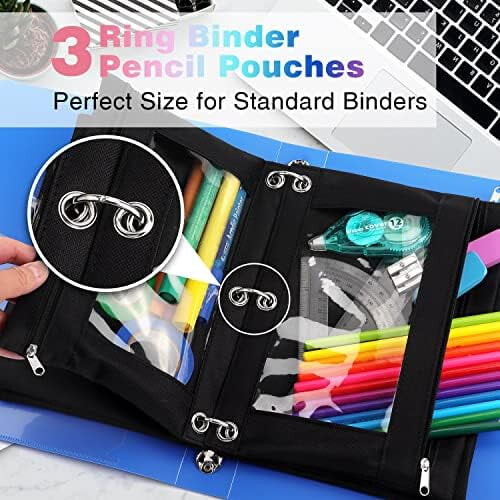 3 Ring Binder Pencil Pouch, Clear Window Pencil Case, Black, 3 Pack 1