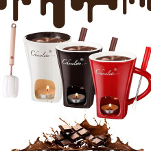 Chocolate Fondue Mug Set, 2-Piece Melting Mug with Forks & Candles, Ceramic Dessert Fondue Set for Date Night & Parties