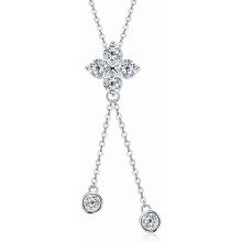 Quastenanhänger aus 925er Sterlingsilber mit Moissanit-Anhänger, verstellbare Länge 45,7 cm + 5,1 cm, handgefertigtes, elegantes Schmuckgeschenk