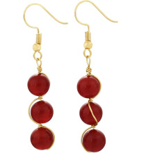 Stone Drop Earrings for Women, Wire Wrapped Triple Ball Beaded Dangle Hook Earrings for Ladies