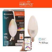 60-Watt Equivalent Smart B11 E12 Color Changing CEC LED Light Bulb with Voice Control (1-Bulb) Powered by Hubspace