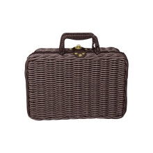 Wicker Picnic Basket with Handle, Vintage Rattan Storage Box (8.7", Brown), Metal Lock, Compatible with Travel/Camping/Outdoor Party