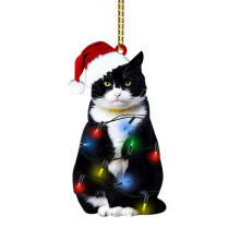 Black Cat Christmas Tree Ornaments, Xmas Decor Hanging, Cat Lover Gifts – Compatible with Standard Tree Hooks