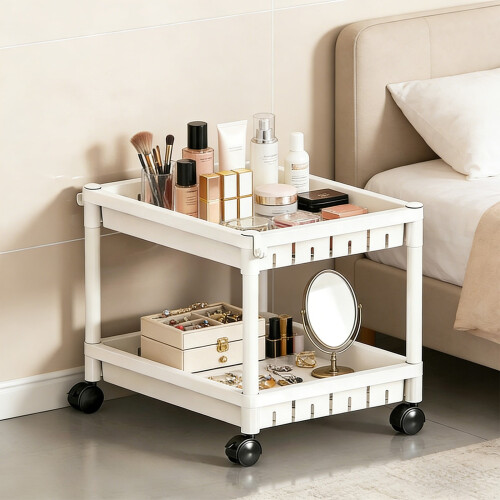 Τροχαίο καρότσι σνακ 2 επιπέδων - Κινητός οργανωτής αποθήκευσης για σαλόνι,