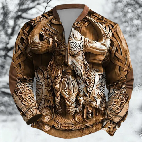 Age Norse Mythology Midweight Pullover Sweater For With Half Zip Neck Design