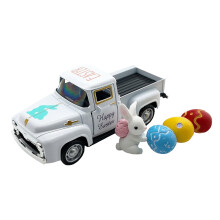 1 Stück Oster-Bauernhof-Pickup-Truck-Dekoration mit Eiern, Mini-Vintage-Metall-Bauernhof-Truck für Frühlings-Etagen-Tabletts – 5 x 12,5 cm,