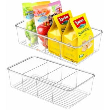 Lot de 2 boîtes de rangement transparentes pour collations avec 3 séparateurs, empilables pour le garde-manger, la cuisine, le réfrigérateur et
