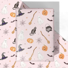 Pink Halloween Wrapping Paper – 4 Jumbo Sheets (28x40"), Spider/Ghost/Pumpkin Design, Compatible with Holiday & Party Decor
