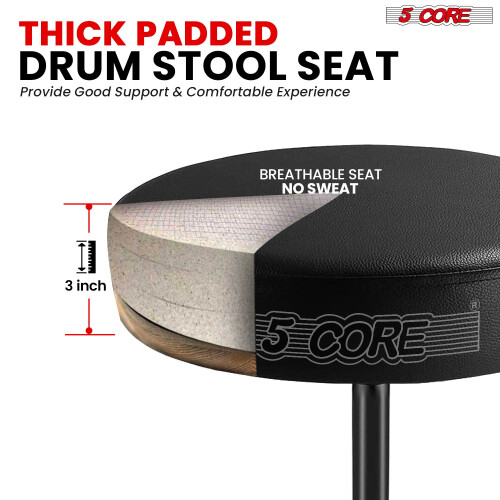 Drum Throne 3" Thick Padded Memory Foam Comfortable Drummer Stool 330Lb Capacity Adjustable 1