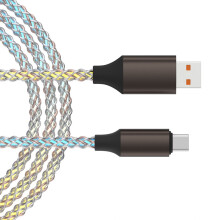 Cabo USB-C de carregamento rápido de 66 W com luz indicadora, cabo trançado reforçado para iPhone 16 e vários dispositivos.