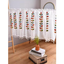 1 db-os levélmintás ablakkarnis modern pompon díszítéssel, függöny karnis nappaliba, hálószobába, konyhába, otthoni dekorációhoz 60*180cm