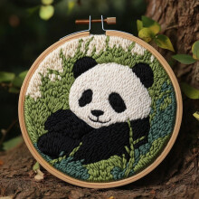 Cute Baby Panda Punch Needle Kit for Beginners – DIY Embroidery Set with Printed Pattern, Hoop & Yarn (20x20cm), Compatible with Standard Punch
