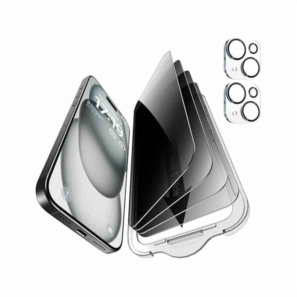 4-Pack Iphone 15 Privacy Screen Protectors [6.1"] + 2 Camera Lens Protectors, 9H+ Hardness, Military-Grade Shatterproof & Scratch Resistant Â 9422877390786