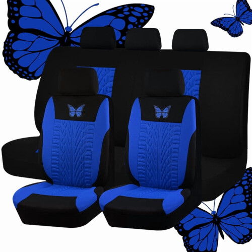 Butterfly Pattern Polyester Car Seat Covers Mint Blue 4-Pack