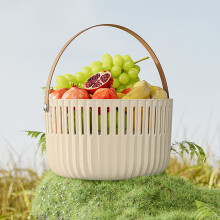 Camping Tableware Storage Basket, Picnic Caddy, Plastic Material, Lightweight Design, for Outdoor Dining, Picnics, and Spring Outings, Beige, by