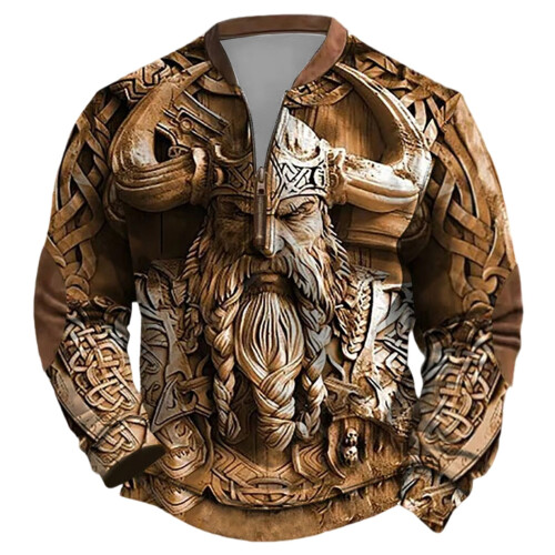 Pull-over à demi-zip, style mythologie nordique, poids moyen 1