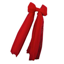 Extra grote kerststrik van gaas, wit en rood.