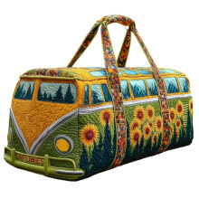 Prešívaná cestovná taška Hippie Van, Boho Retro, veľká, 18x9x9 palcov
