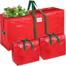 Christmas Tree Storage Bag 7.5 Ft With 2 Large Tinsel Garland Bags, Waterproof Material, Reinforced Handles & Dual Zipper (Red)