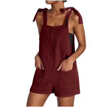 Women's Solid Loose-Fit Sleeveless Jumpsuit with Adjustable Waist, Double Pockets & Wide Legs – Comfortable Romper (Compatible with Wine S)