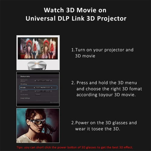 Για γυαλιά DLP Link Active Shutter 3D Επαναφορτιζόμενα γυαλιά USB για προβολέα DLP οικιακού 2