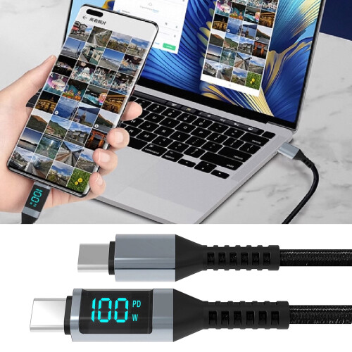 Καλώδιο γρήγορης φόρτισης USB C 100W USB C, πλεγμένο νάιλον καλώδιο με ψηφιακή οθόνη για 1