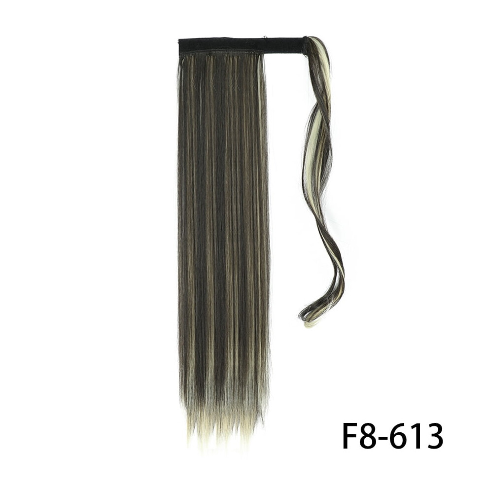 Unisex 32Inches Synthetic Ponytail Hair Extension Clip In Fake Wig Hairpiece Blonde Wrap Around Pigtail Long Smooth Overhead Pony Tail