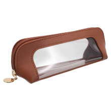 Make-up kwastentasje bruin PU lichtgewicht 1 stuk