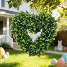 Mesterséges buxus és levendula szívkoszorú 45 cm