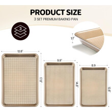 Baking Sheet Set of 3 with Square Texture, Thick Carbon Steel Non-Stick Cookie Pan for Oven