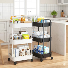 3-Tier Rolling Storage Cart With 360 Swivel Casters, Wire Mesh Organizer With Open Design