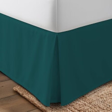 Jupe de lit double bleu sarcelle Ă plis quadruples doux, hauteur 40,6 cm