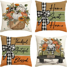 Housses de coussin citrouille et tournesol d'automne, 40 x 40 cm, lot de 4