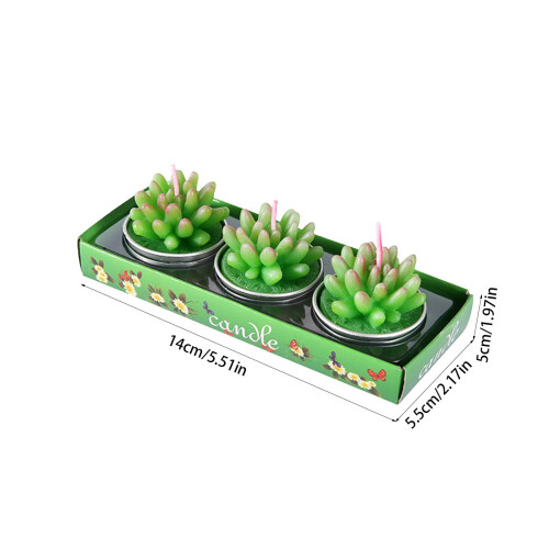 Set van 3 groene cactuswaskaarsen, 14x5,5x5 cm 2