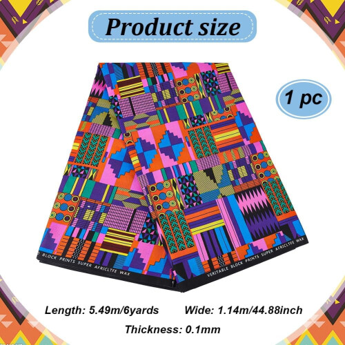 Ύφασμα αφρικανικού κεριού Kente 6Yards, πλάτος 45", πολυεστέρας, εθνοτικό patchwork για 1