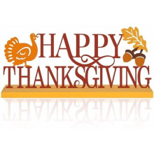 Panneau métallique « Joyeux Thanksgiving » avec feuilles d'automne et dinde – Décoration de table pour la maison, le bureau, une étagère,