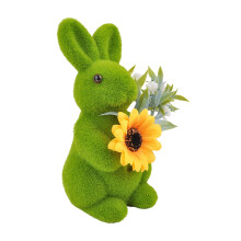 1PC Easter Rabbit Home Decor – Cute Artificial Rabbit Figurine with Flowers, Spring & Party Tabletop Decor, Compatible with Easter Themes