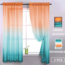 Orange & Teal 84" Sheer Curtains – Ombre Beach Drapes, Semi-Voile, Compatible with Living Room, Bedroom, Dining Decor