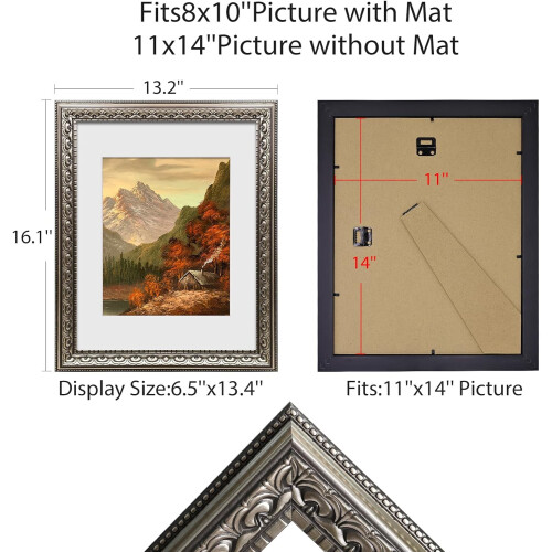 11x14 Vintage Silver Picture Frame with White Mat 1