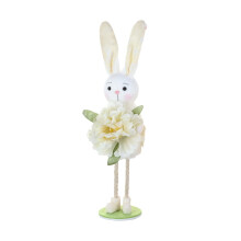 Schattige konijntjesbeeldjes, staande decoratie met lentebloemen | Paashaasbeeldje voor gazon, veranda, bureau, binnen/buiten – past bij paasthema's