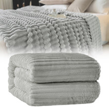Mjuk fleecefilt för soffa, bäddsoffa, säng – Lätt, mysig, randig, plyschig och fluffig design