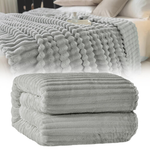 Fleece Throw Blanket Striped Plush Fuzzy50x60Inches