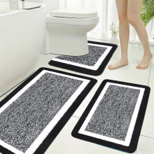 Zwarte badmatten, badkamerset, 3-delige rechthoekige Waterhog badmat, comfortabel, wasbaar en waterafstotend, voor in huis.