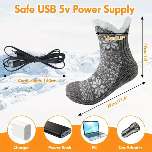 Θερμαινόμενες κάλτσες USB, ηλεκτρικές θερμαινόμενες, ζεστές, αντιολισθητικές 1