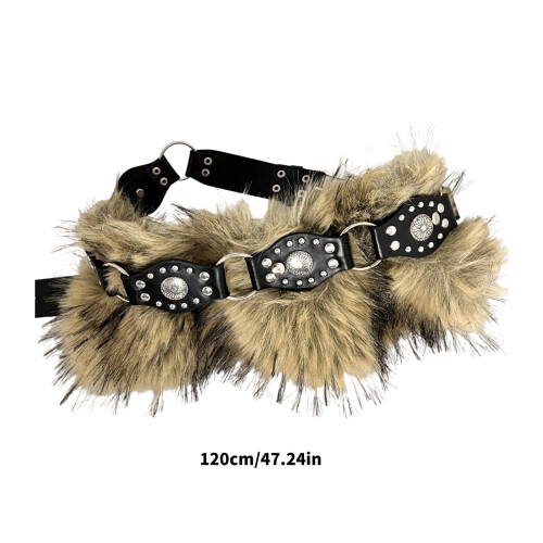 Punk damesriem van imitatieleer met studs en bontrand. 2