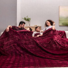 Oversized King Fleece Blanket 120"x120", Soft Warm 10'x10' Throw for Bed, Sofa, Camping – Checkered Burgundy Red