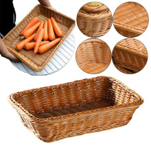 Panier en rotin tressé à la main pour le pain, les fruits et le rangement – Plateau de service rectangulaire naturel, organisateur de cuisine