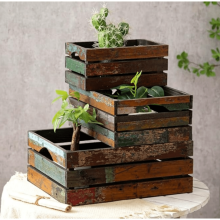3 caisses gigognes rustiques à l'aspect vieilli, boîtes de rangement de style ferme, grands paniers vintage en bois de récupération pour la