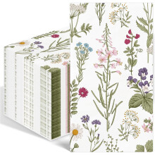 100PCS Floral 3-Ply Paper Napkins – Vintage Wildflower Design, Green, for Wedding, Baby Shower, Birthday, Spring/Summer Party